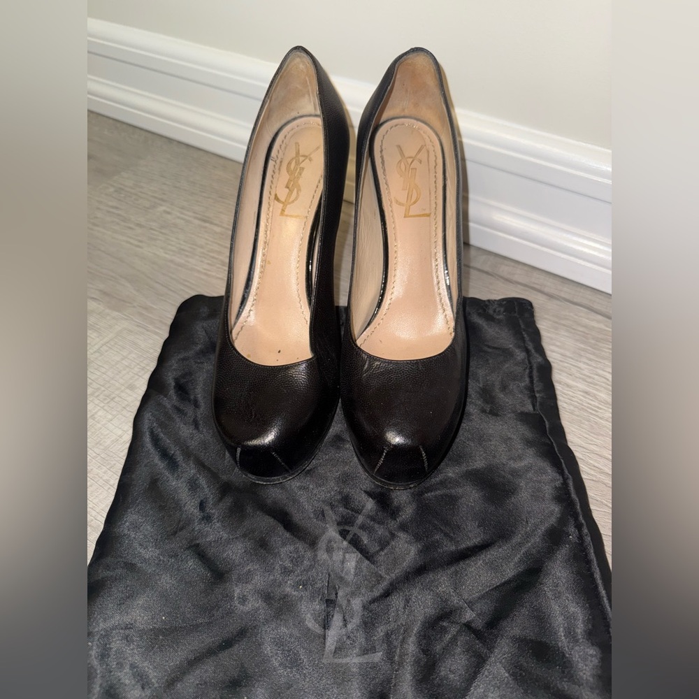 Yves Saint Laurent Black Peep Toe Pumps